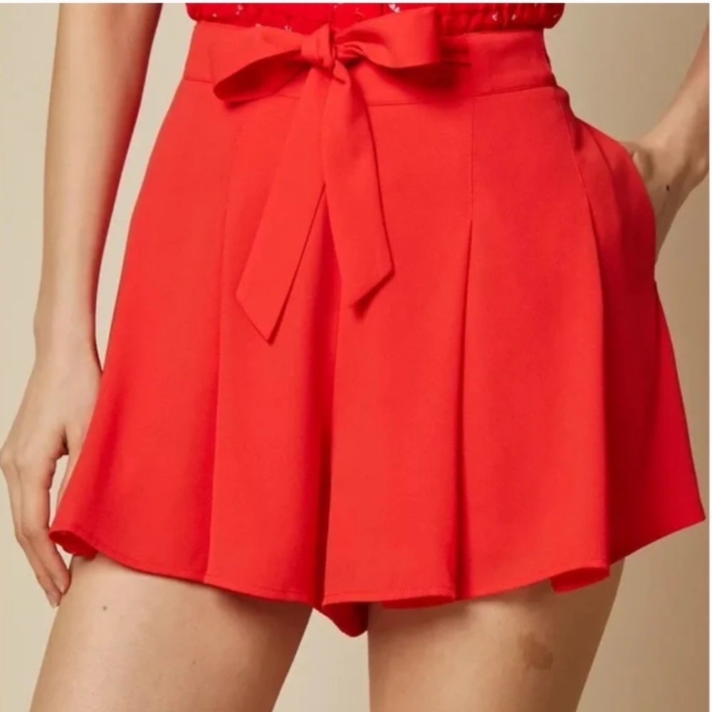 Aritzia Sunday Best Westley Shorts Pockets Flowy Pleated Tennis Orangy Red sz 2